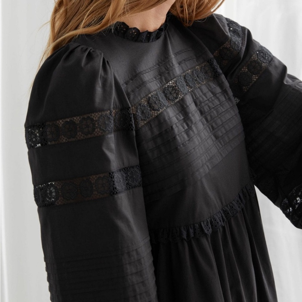 NWT boho black poplin lace cotton dress by & other stories sz 00 Host Pick!! Xxs - Picture 4 of 5